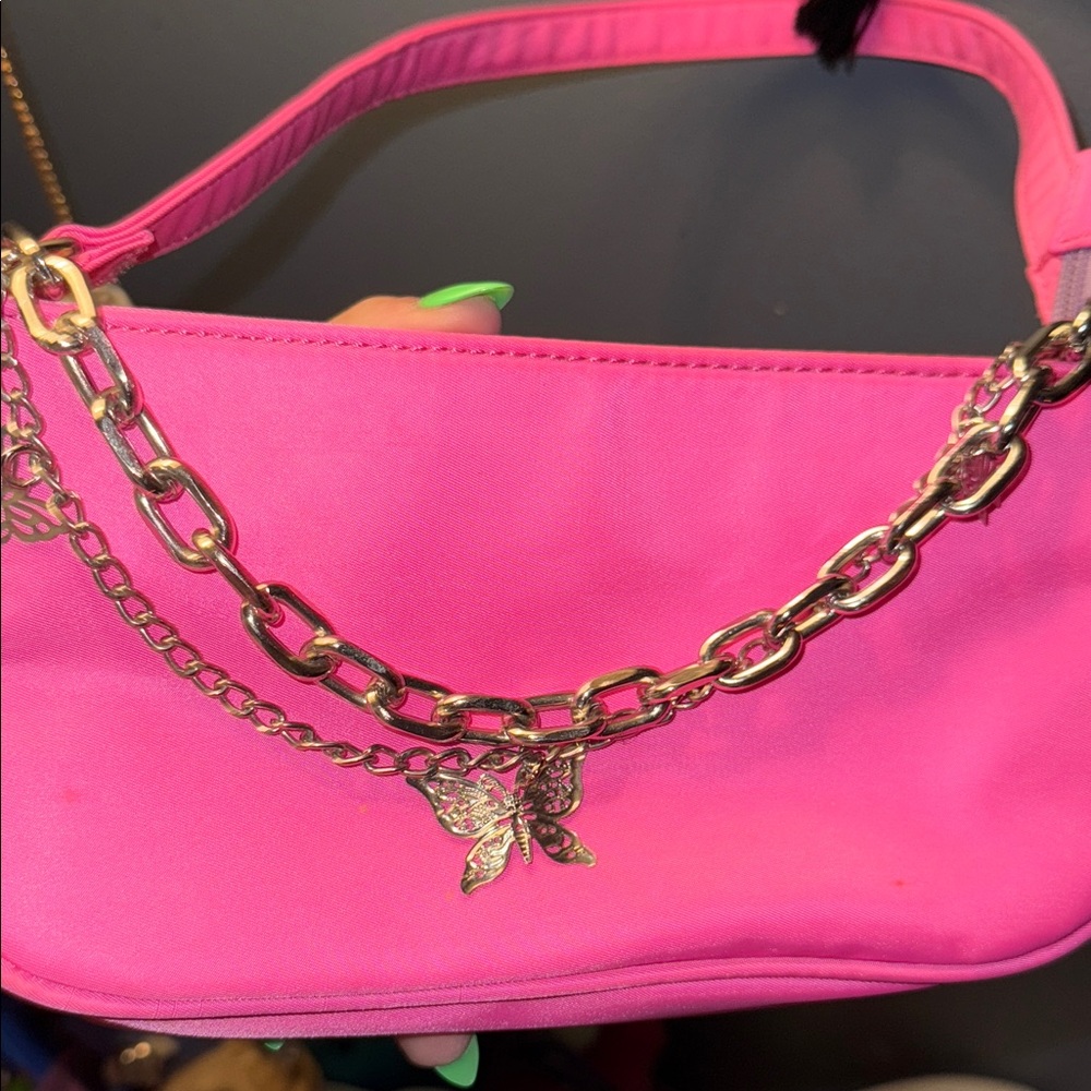 Pink Chain-Embellished Women's Bag - Picture 3 of 5